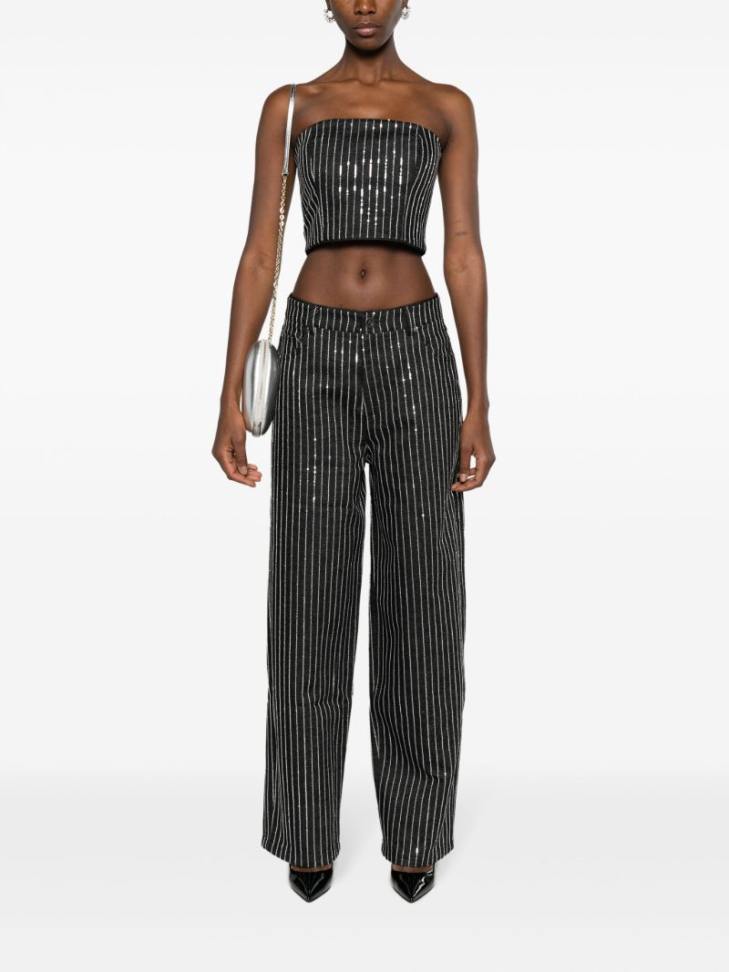 Black Sequin Embellished Denim Strapless Top