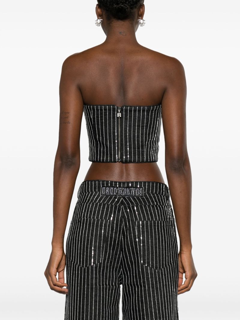 Black Sequin Embellished Denim Strapless Top