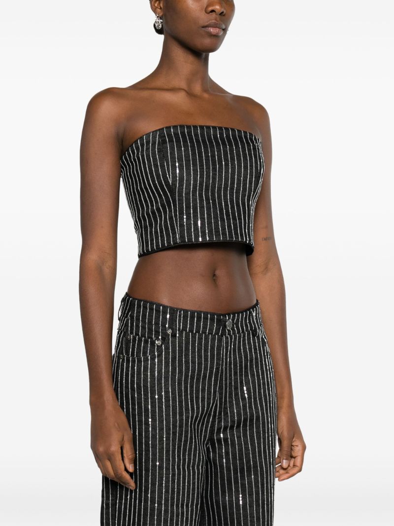 Black Sequin Embellished Denim Strapless Top