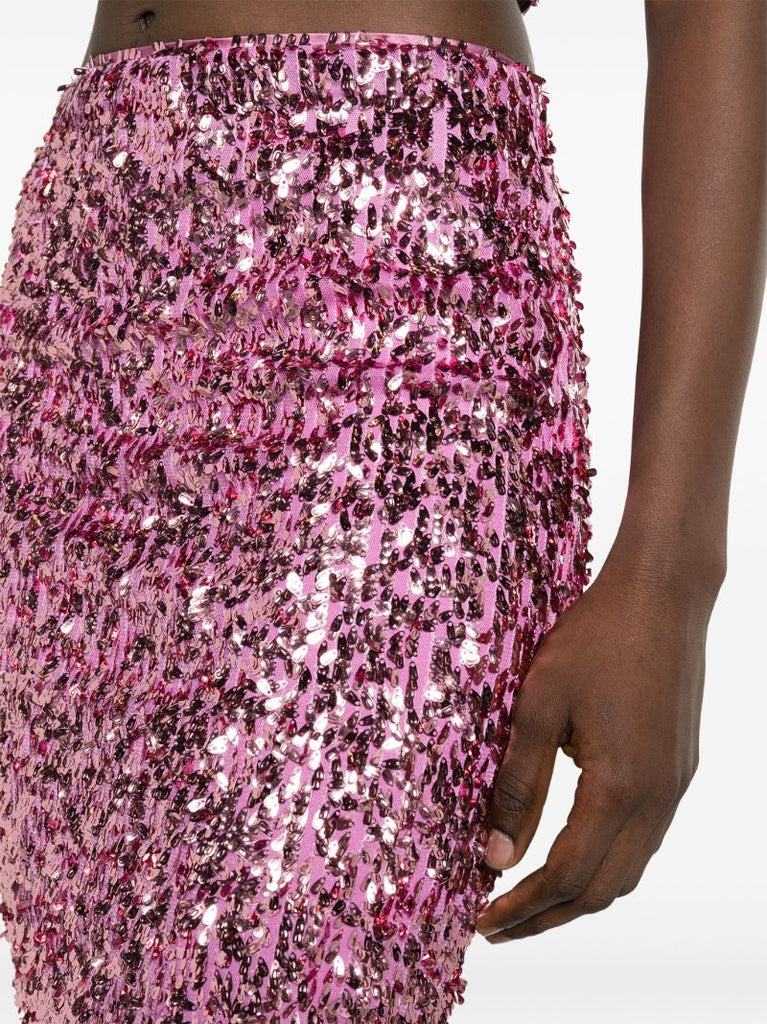 Pink Sequinned Pencil Midi Skirt