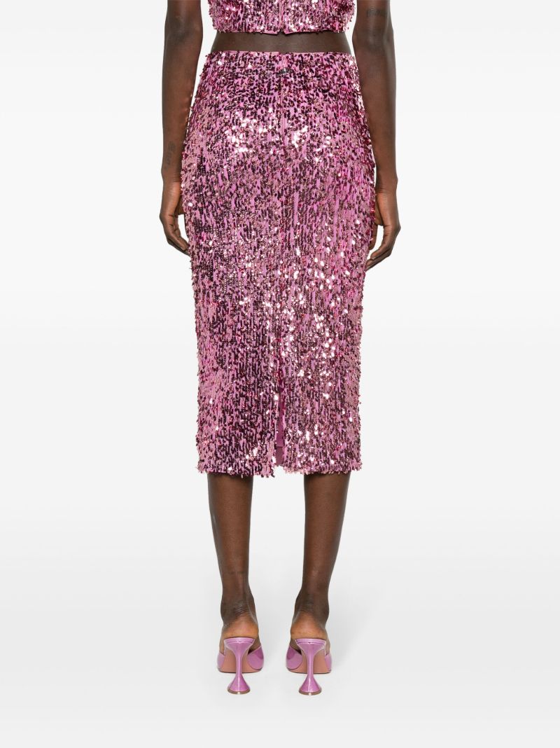 Pink Sequinned Pencil Midi Skirt