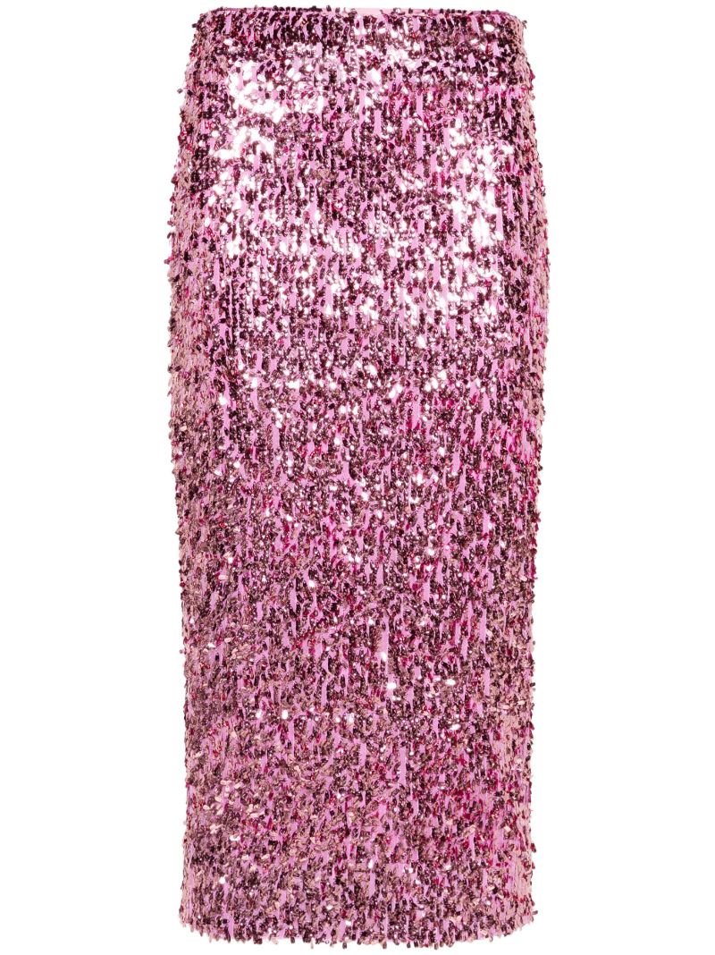 Pink Sequinned Pencil Midi Skirt