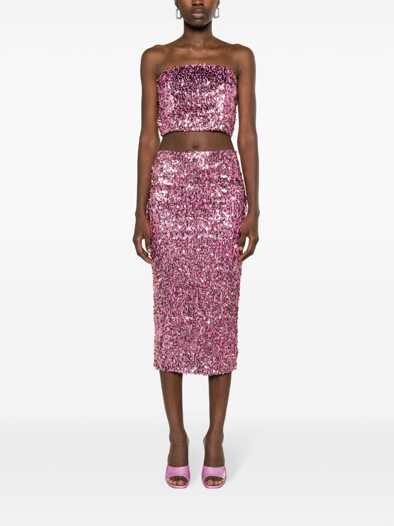 Pink Sequinned Pencil Midi Skirt