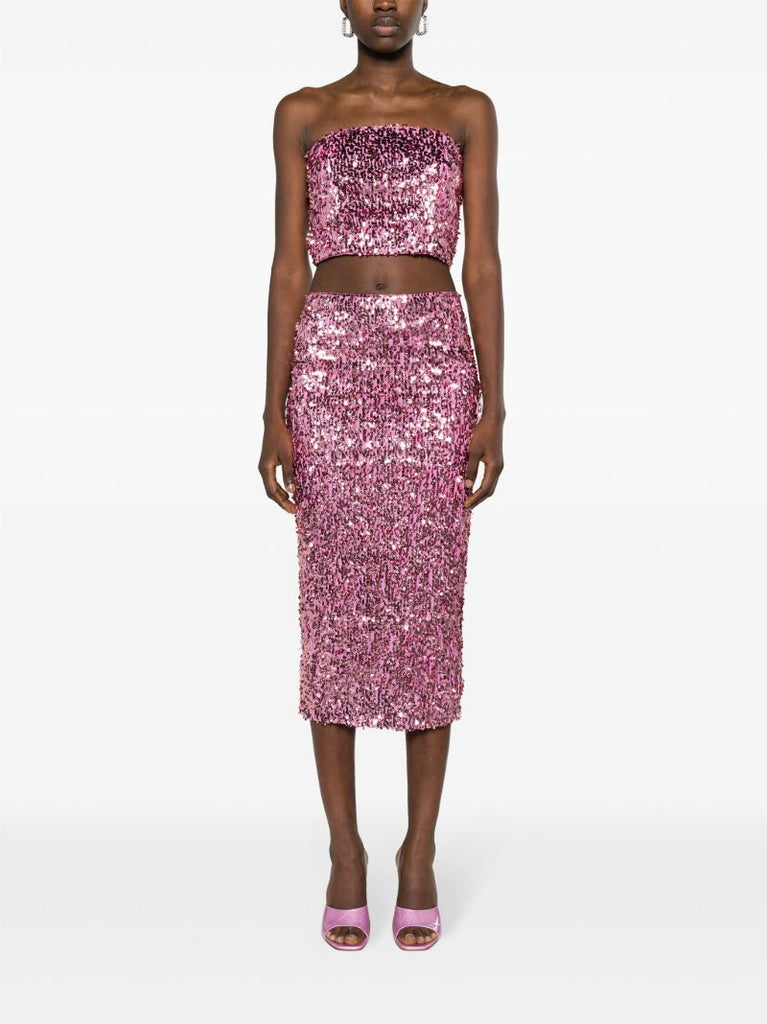 Pink Sequinned Pencil Midi Skirt