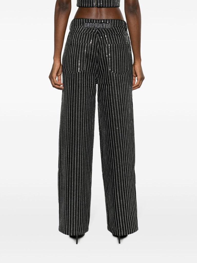 Black Sequin Embellished Wide Leg Jeans