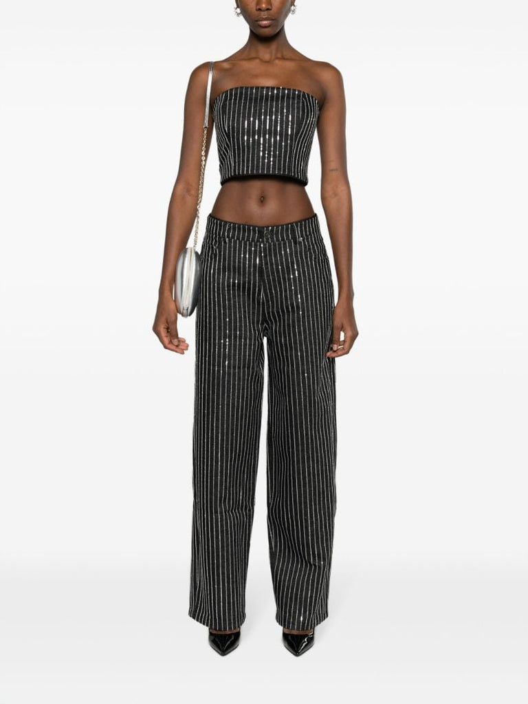 Black Sequin Embellished Wide Leg Jeans