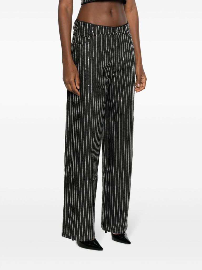 Black Sequin Embellished Wide Leg Jeans
