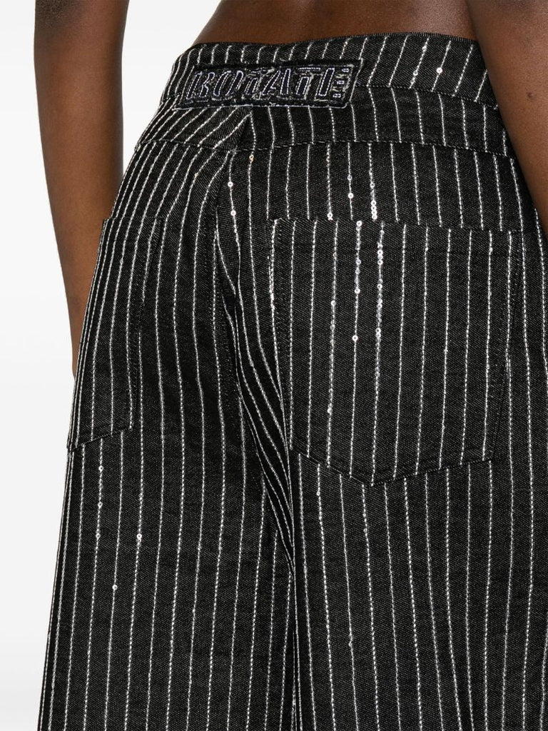 Black Sequin Embellished Wide Leg Jeans