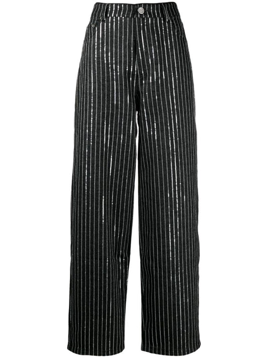 Black Sequin Embellished Wide Leg Jeans