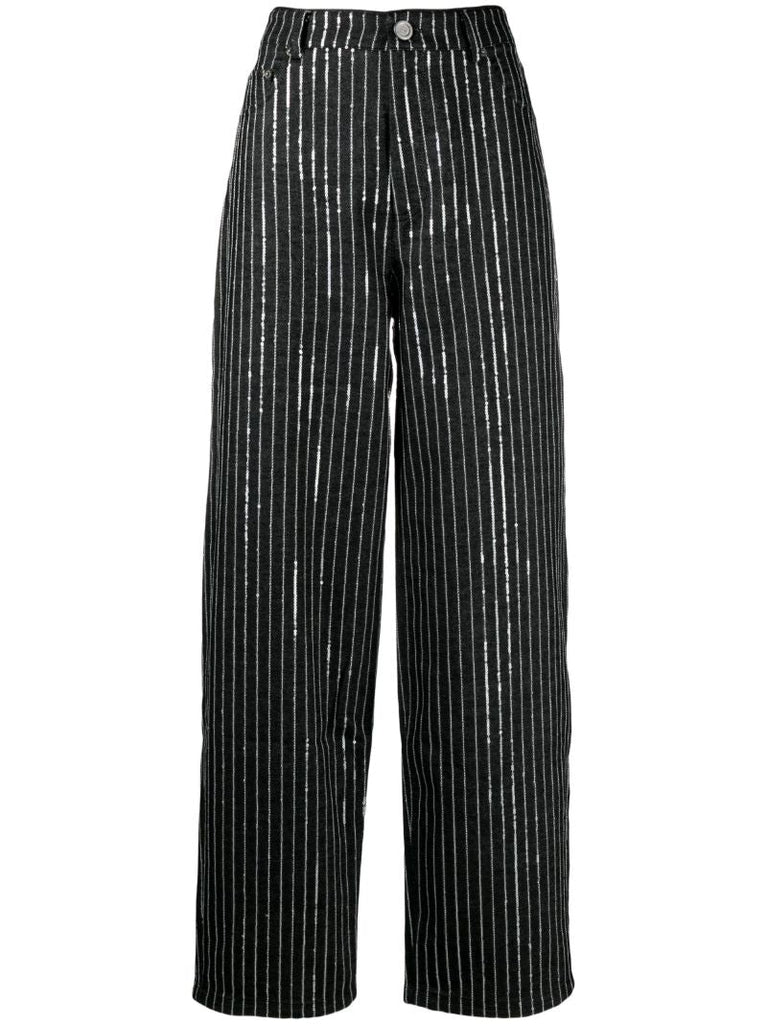Black Sequin Embellished Wide Leg Jeans