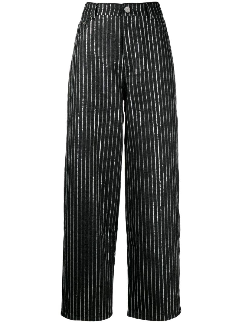 Black Sequin Embellished Wide Leg Jeans