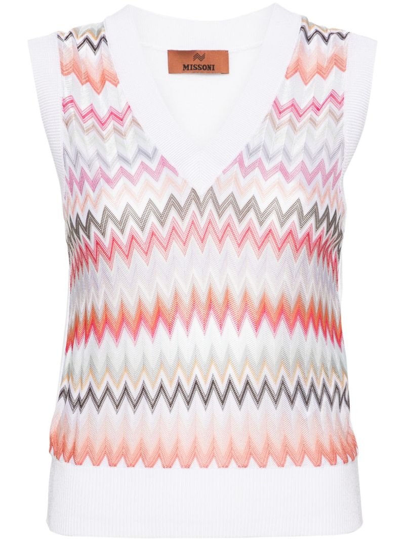 White Zigzag Knitted Vest