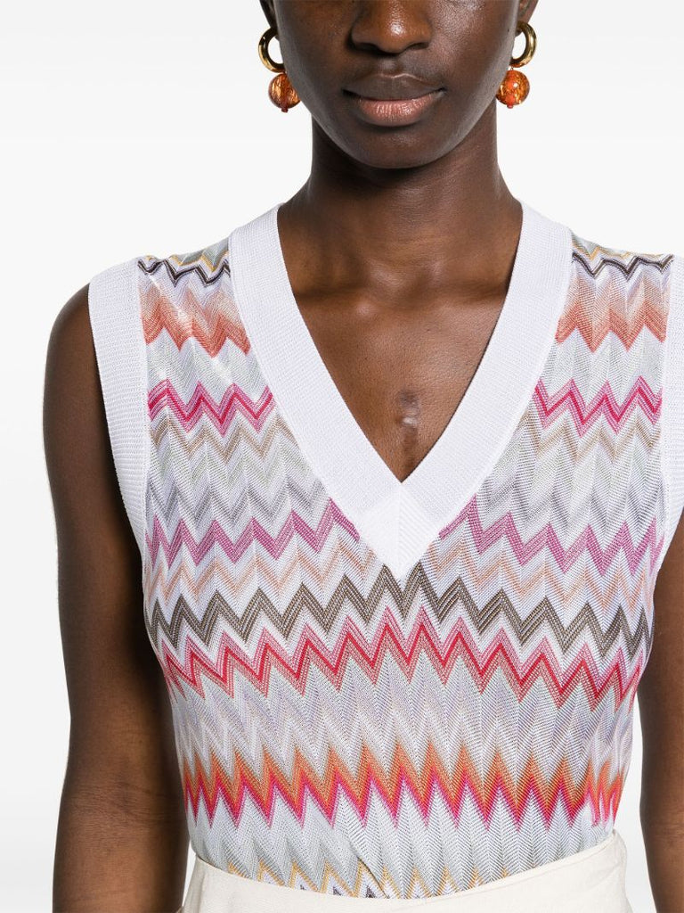 White Zigzag Knitted Vest