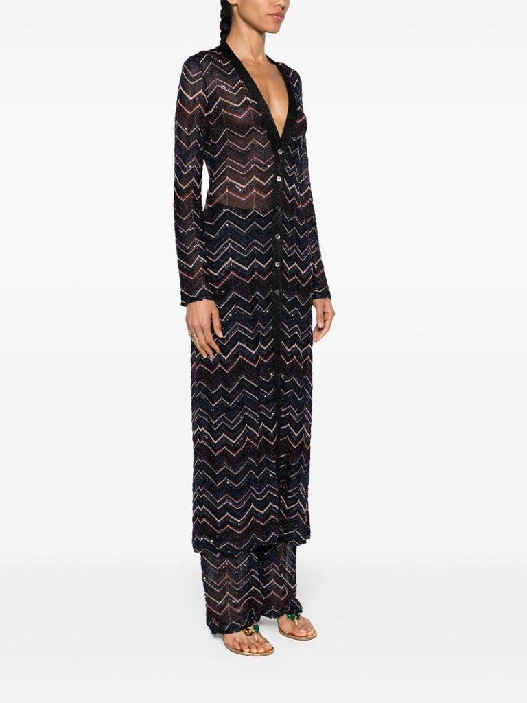 Black Zigzag Maxi Cardi-coat