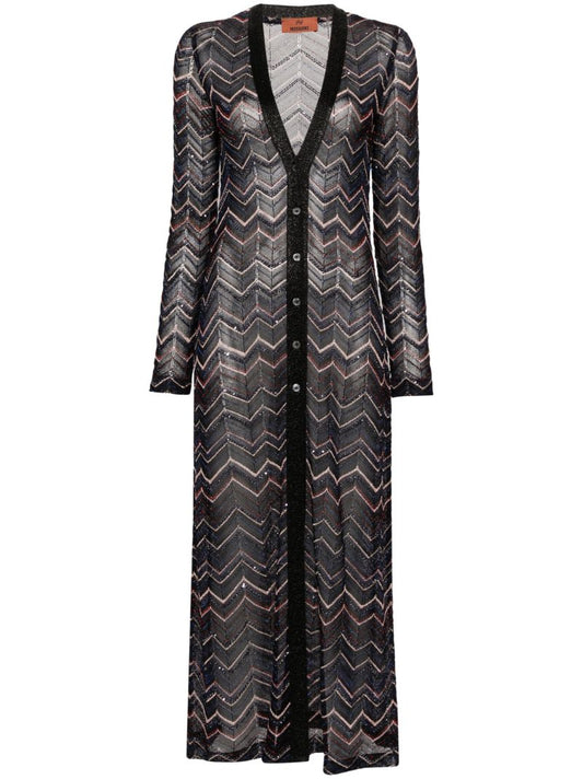 Black Zigzag Maxi Cardi-coat