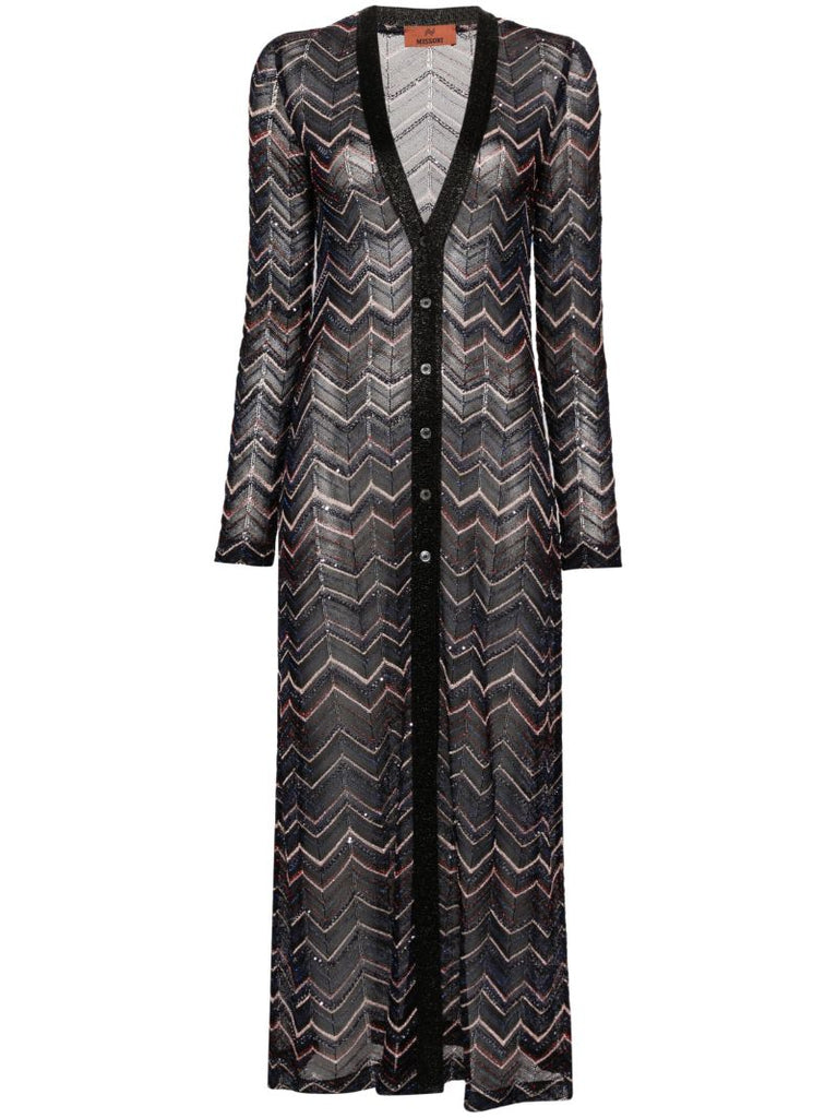 Black Zigzag Maxi Cardi-coat