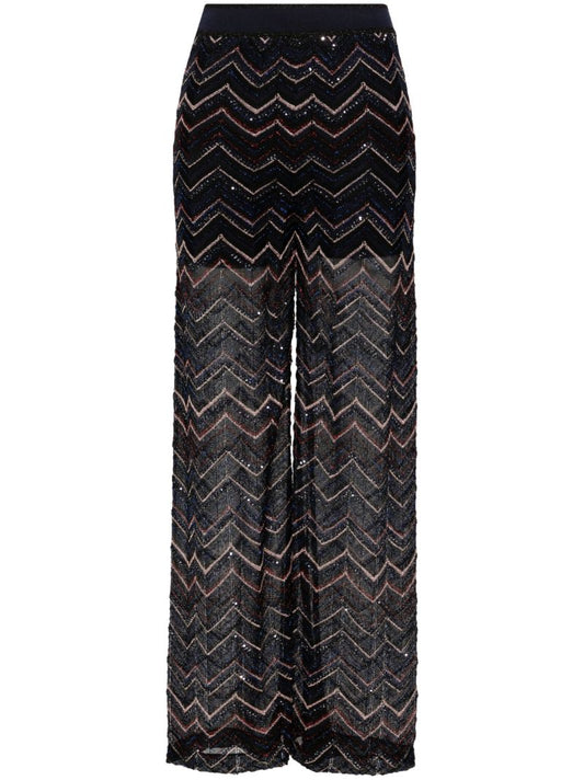 Blue Zigzag Semi-sheer Trousers