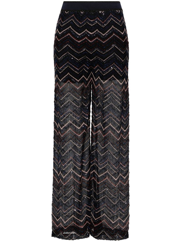 Blue Zigzag Semi-sheer Trousers