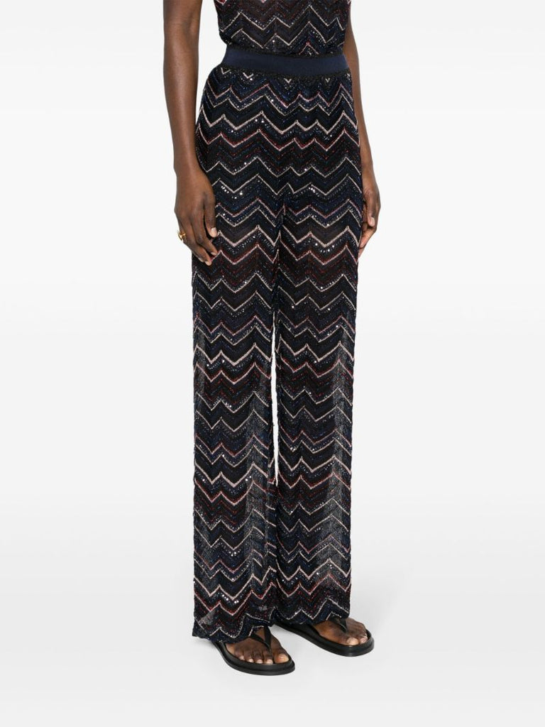 Blue Zigzag Semi-sheer Trousers
