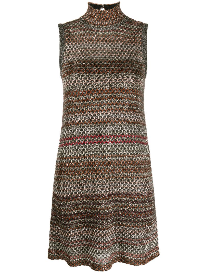Brown Sequin-embellished Mini Dress