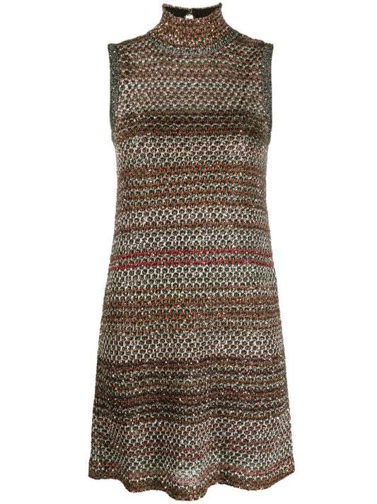 Brown Sequin-embellished Mini Dress