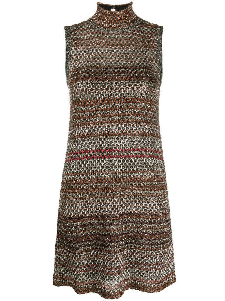 Brown Sequin-embellished Mini Dress