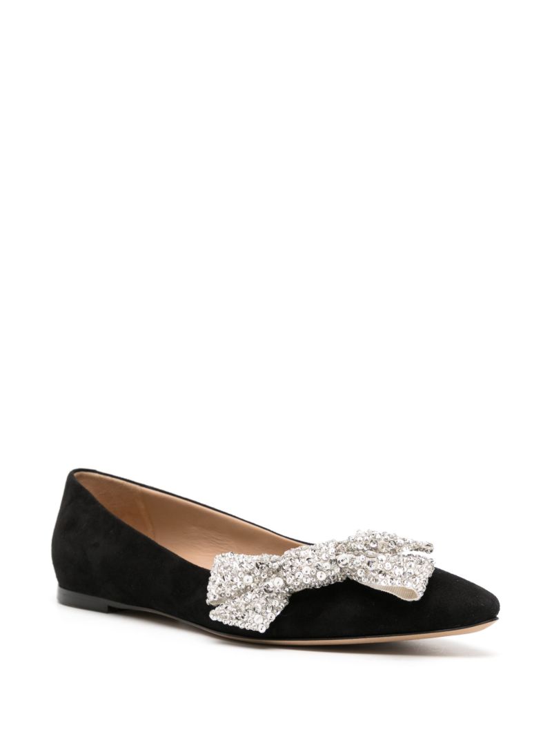 Black ThÃ©a Bow-embellished Suede Ballerina Shoes