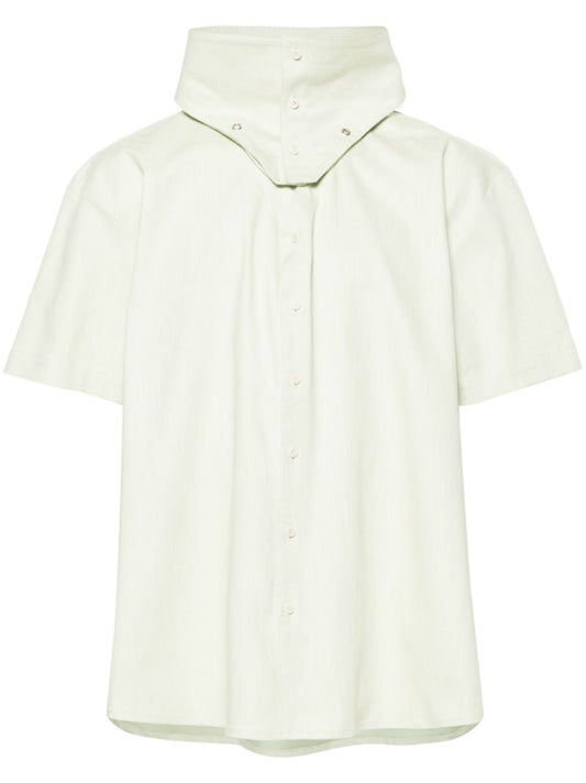 Green Detachable-collar Cotton Shirt
