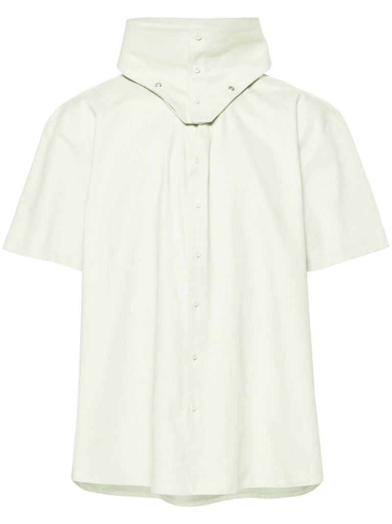 Green Detachable-collar Cotton Shirt