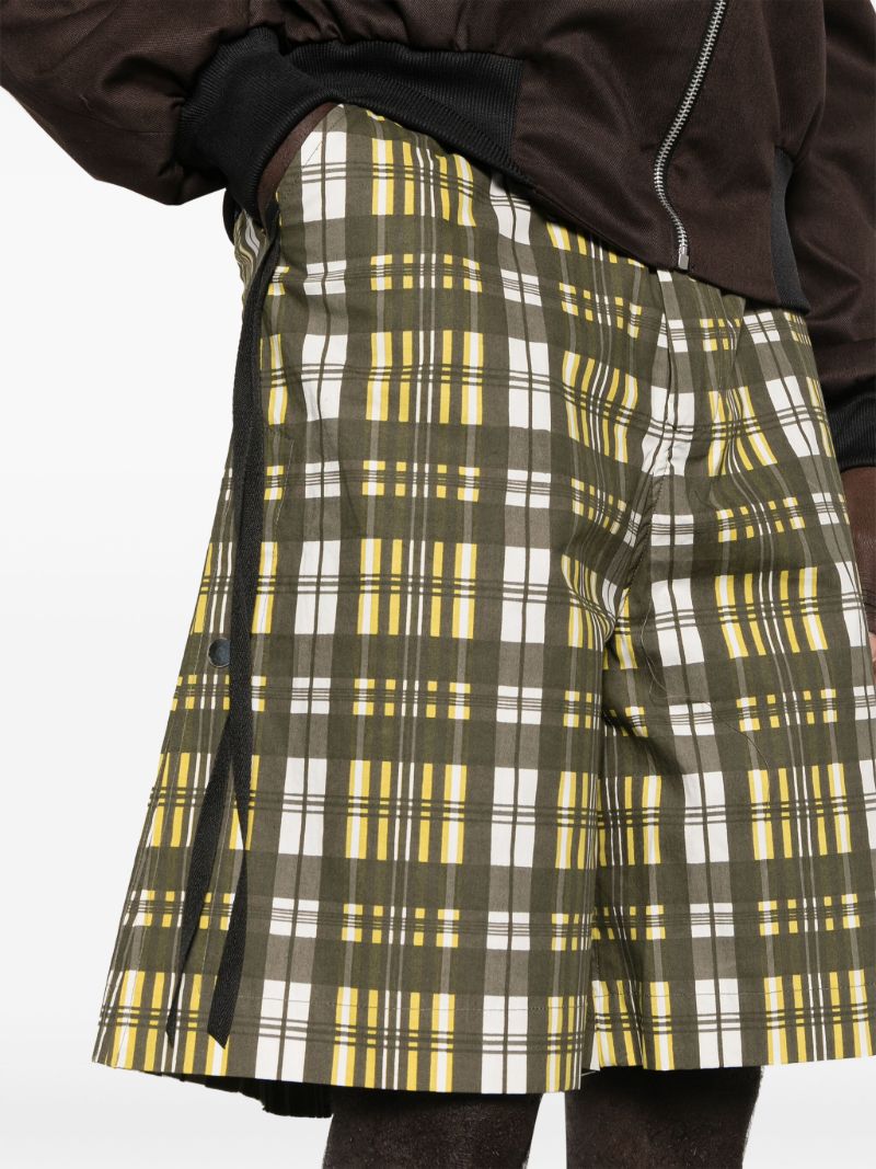 Green Checked Cotton Shorts