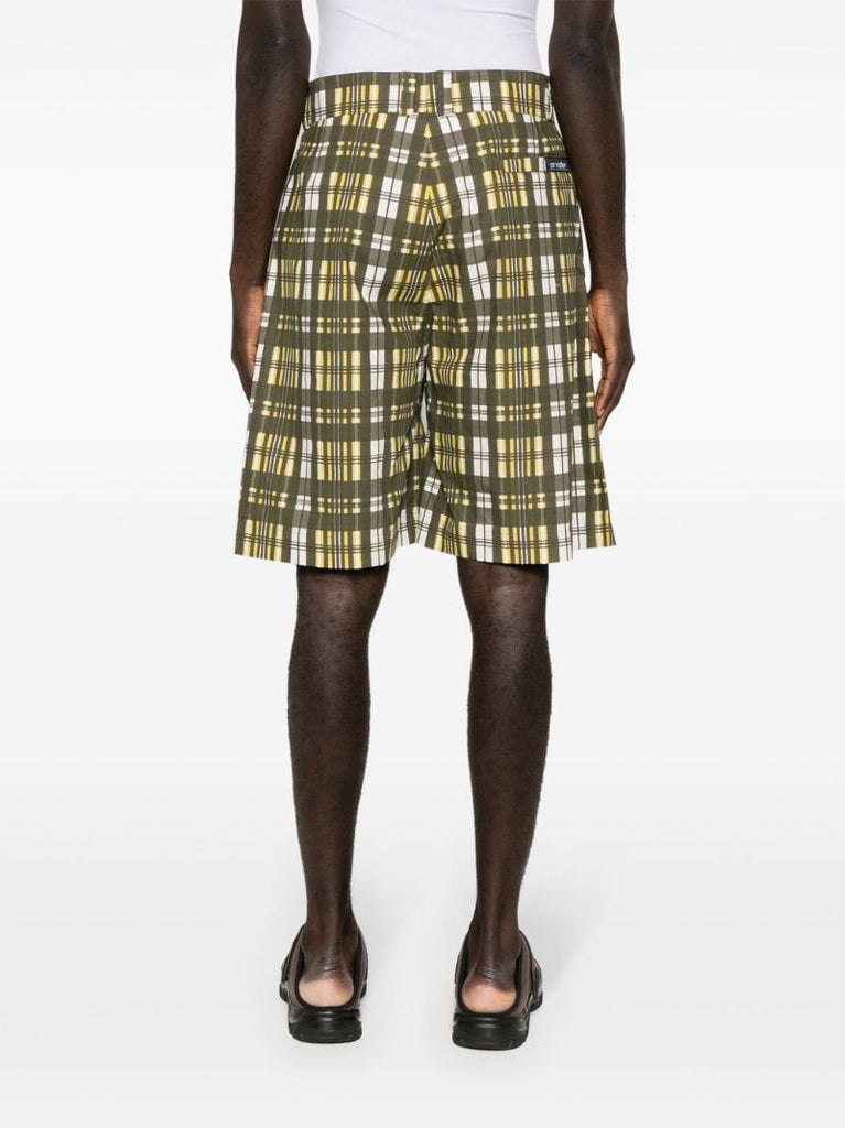 Green Checked Cotton Shorts