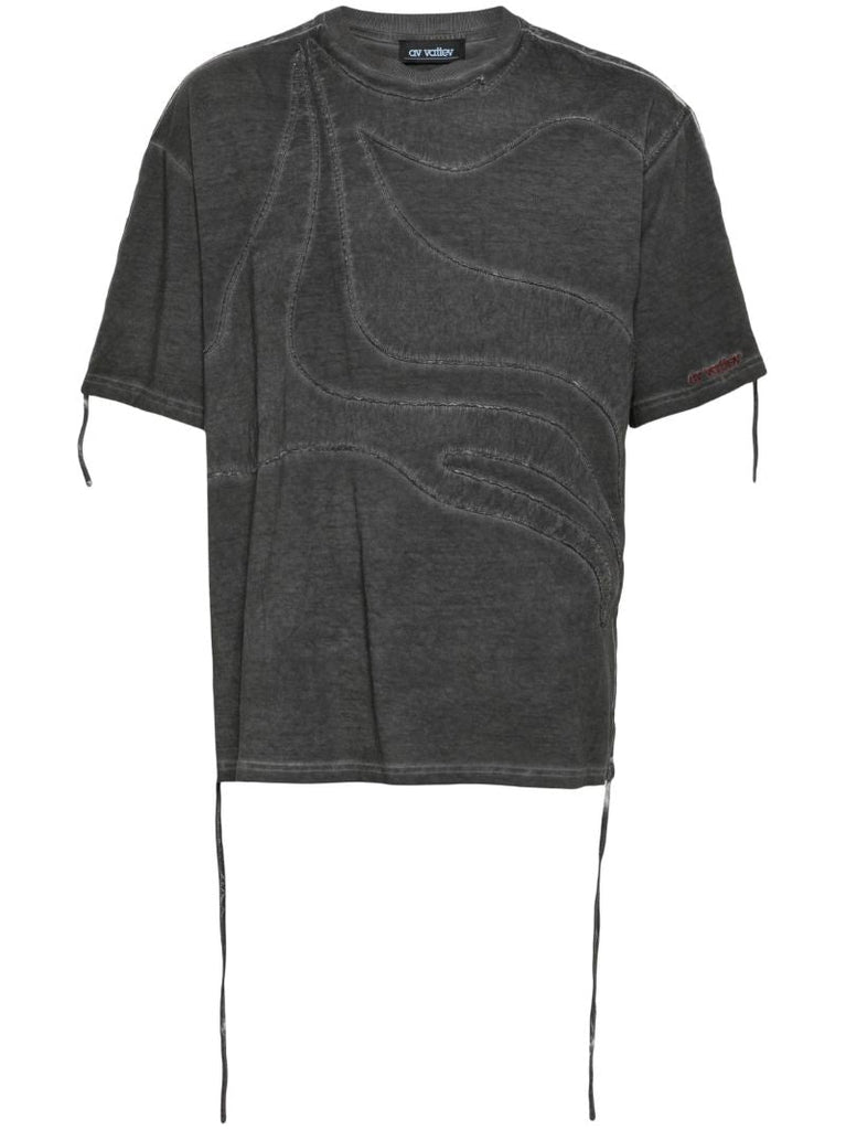Grey Embroidered Cotton T-shirt