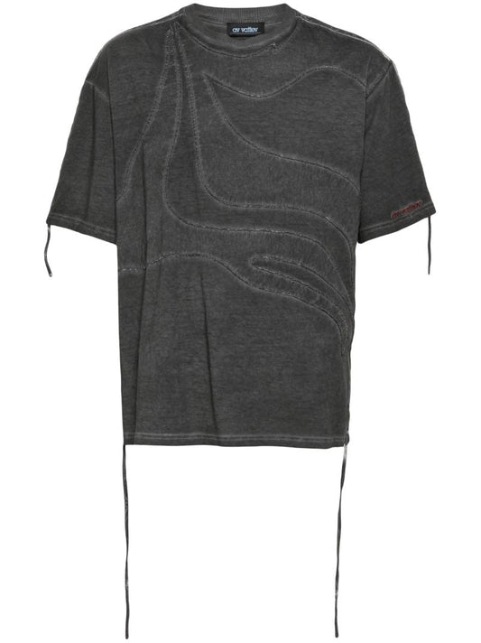 Grey Embroidered Cotton T-shirt