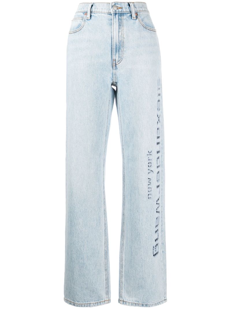 Blue Cut-out Logo Wide-leg Jeans
