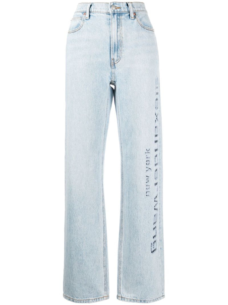 Blue Cut-out Logo Wide-leg Jeans