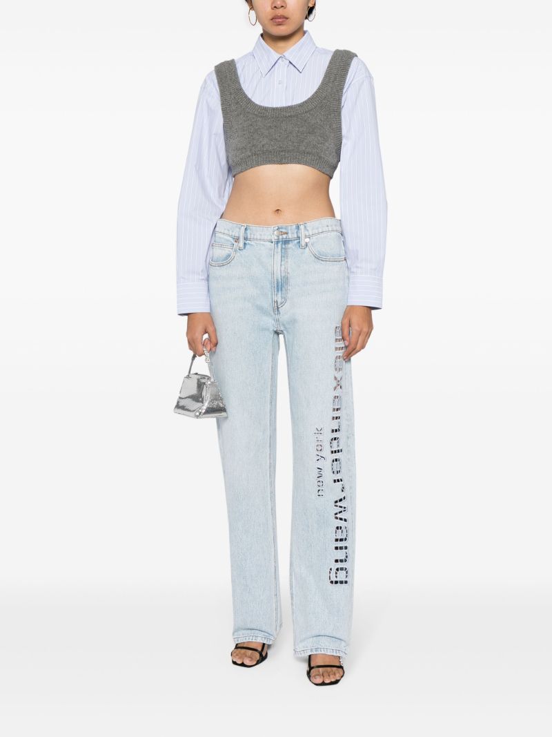 Blue Cut-out Logo Wide-leg Jeans