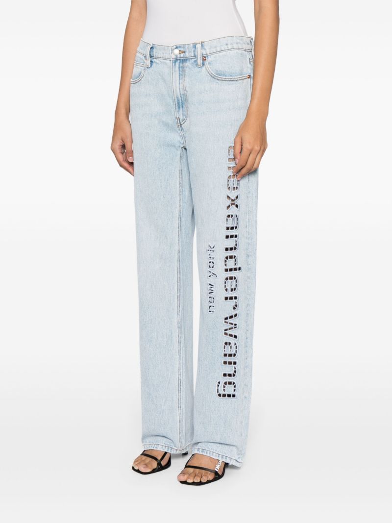 Blue Cut-out Logo Wide-leg Jeans