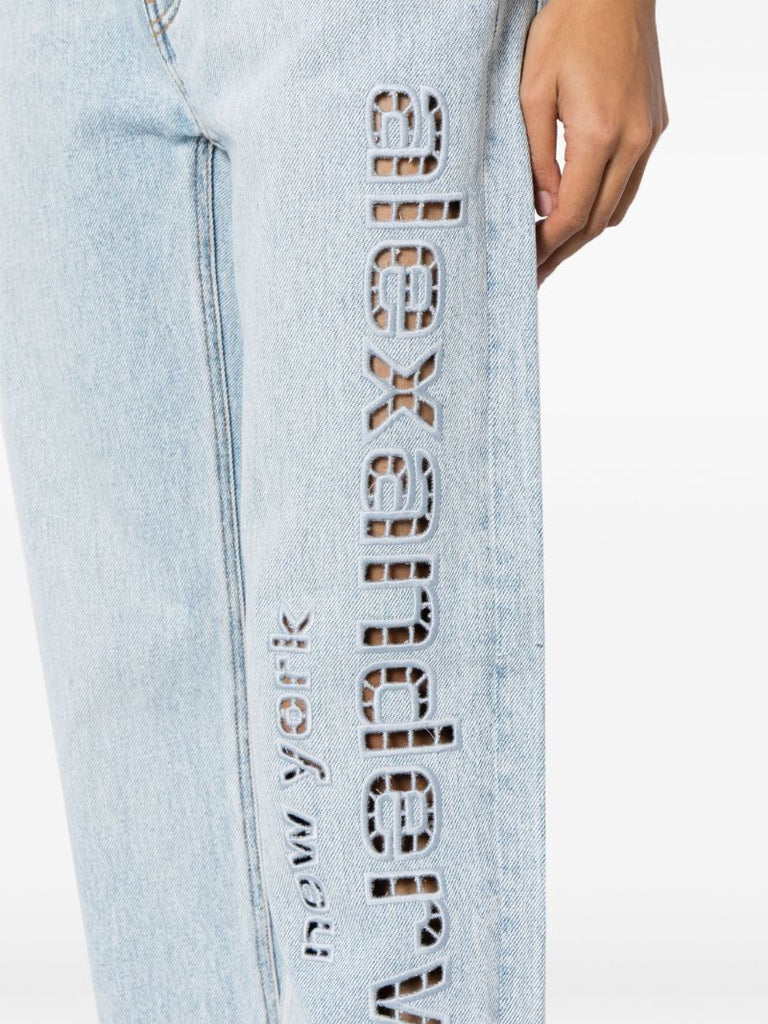 Blue Cut-out Logo Wide-leg Jeans