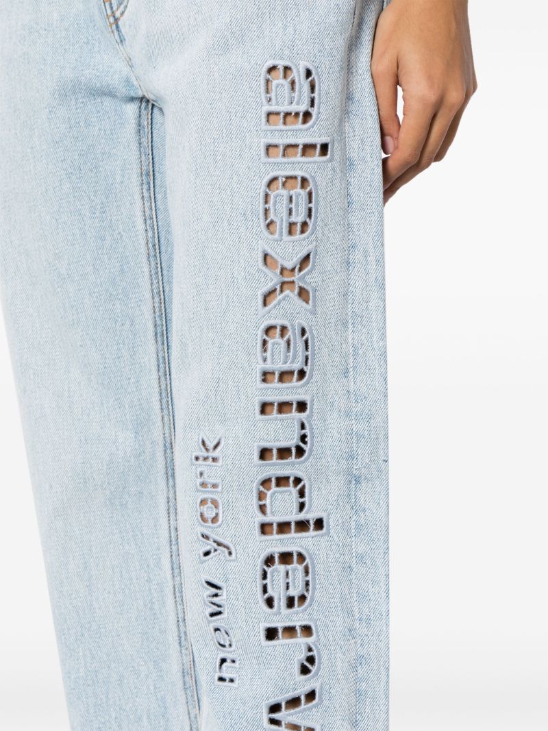 Blue Cut-out Logo Wide-leg Jeans