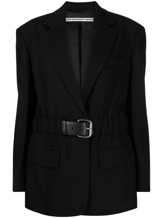 Black Belted Wool Blazer