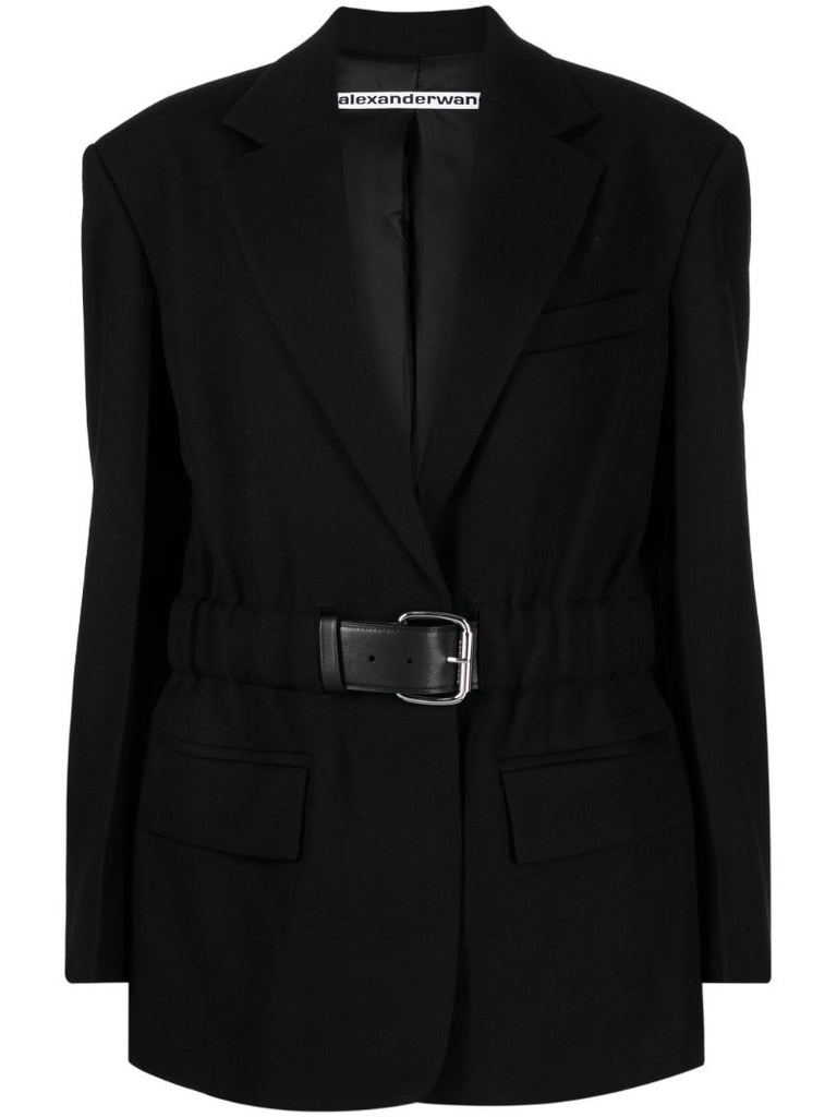 Black Belted Wool Blazer