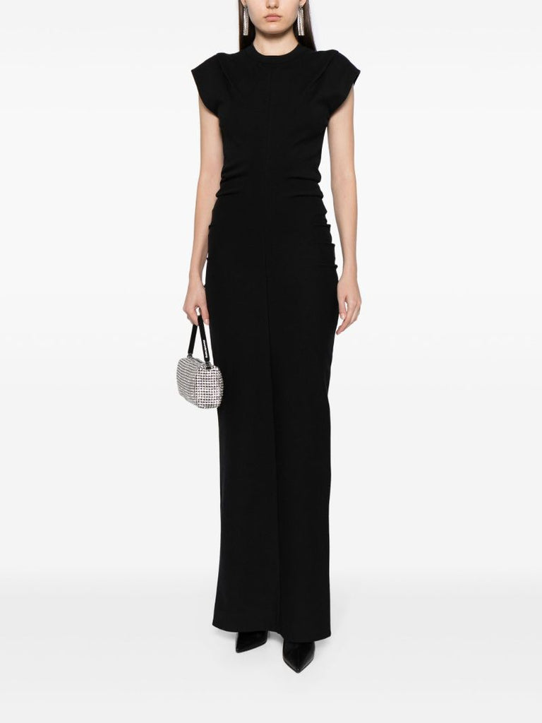 Black Draped-detailing Cap Sleeves Dress