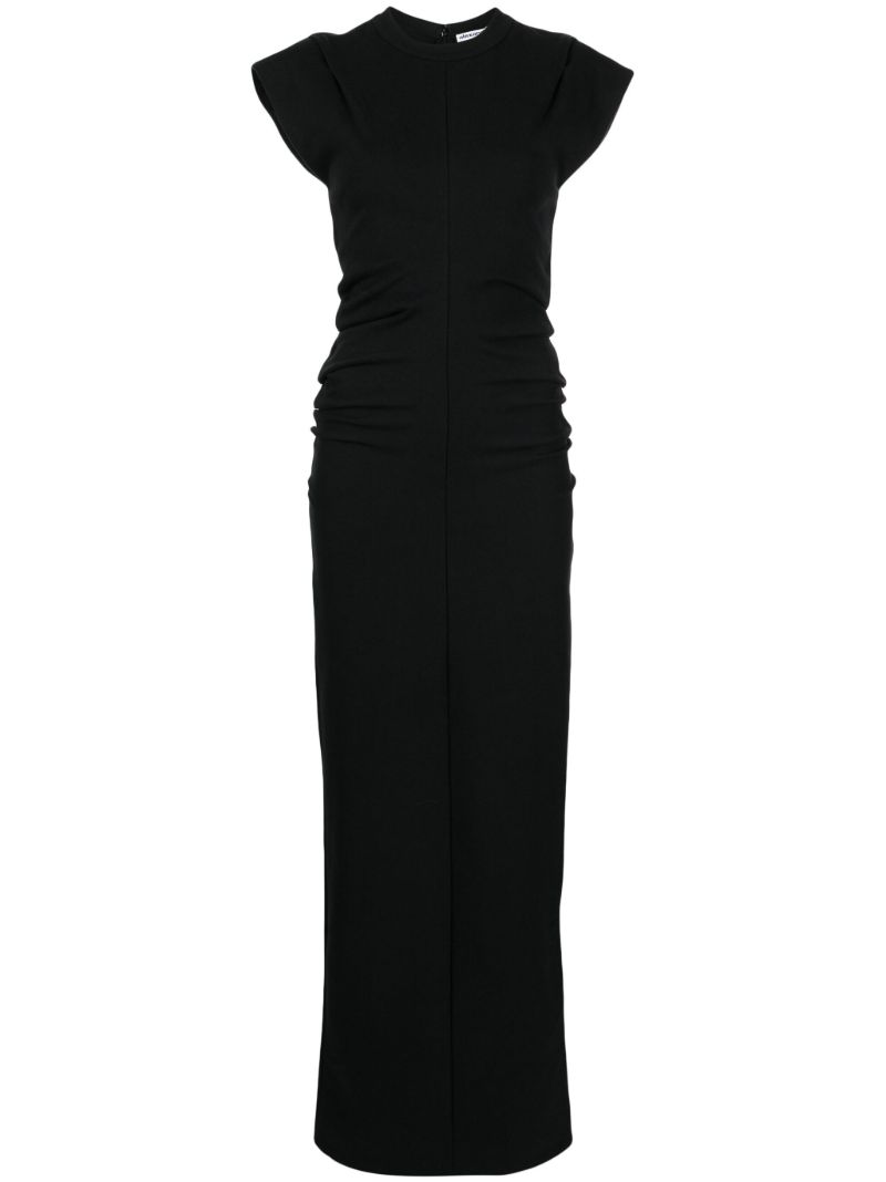 Black Draped-detailing Cap Sleeves Dress