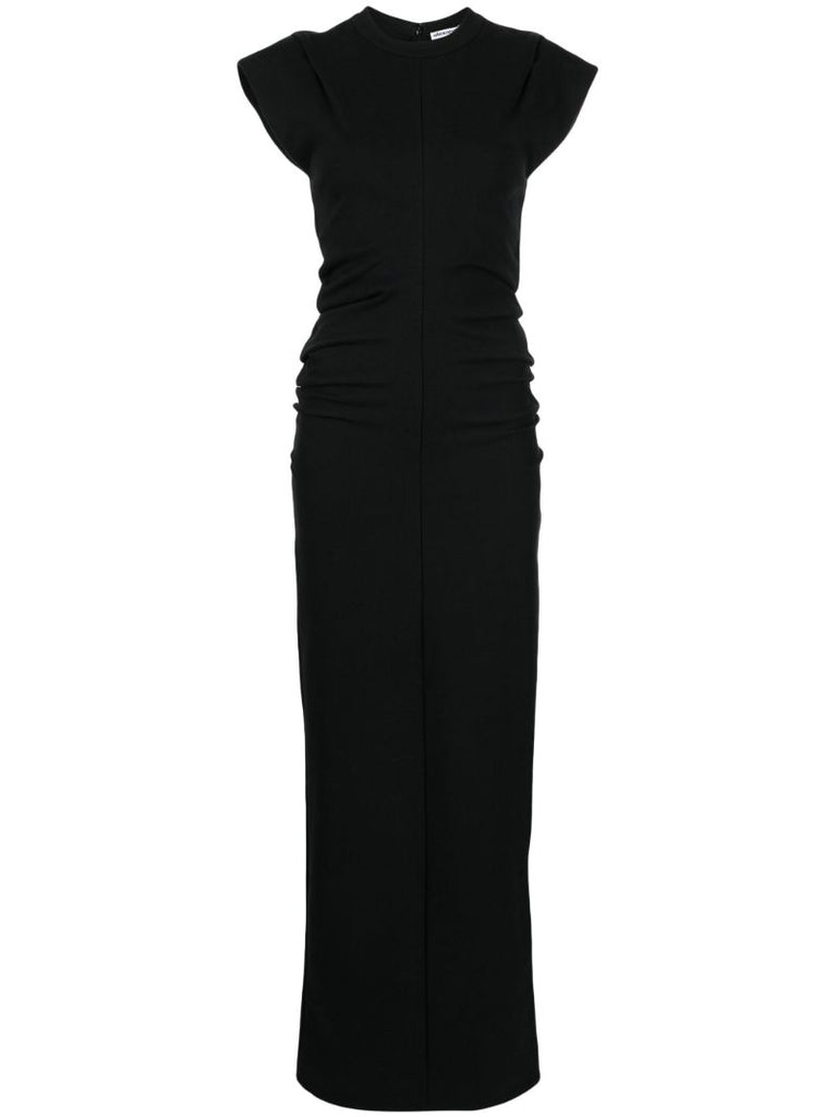 Black Draped-detailing Cap Sleeves Dress