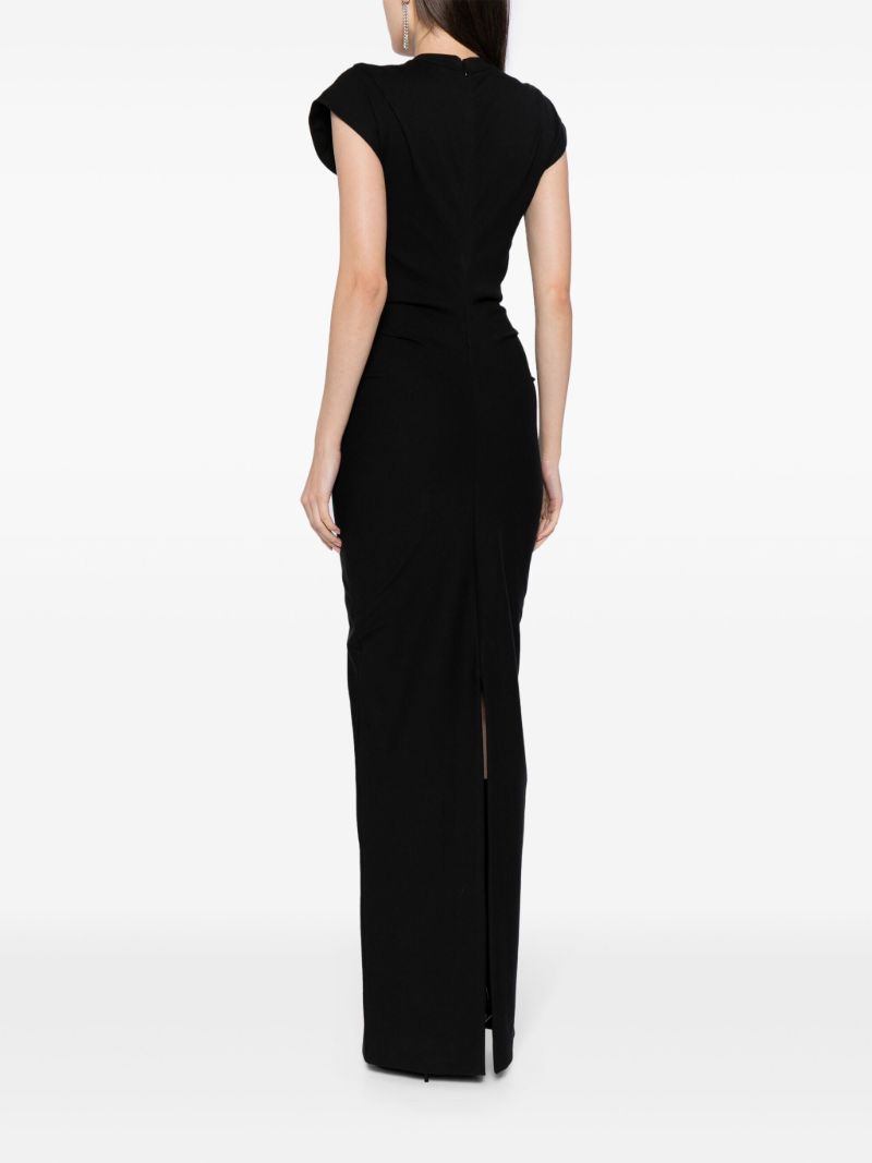 Black Draped-detailing Cap Sleeves Dress