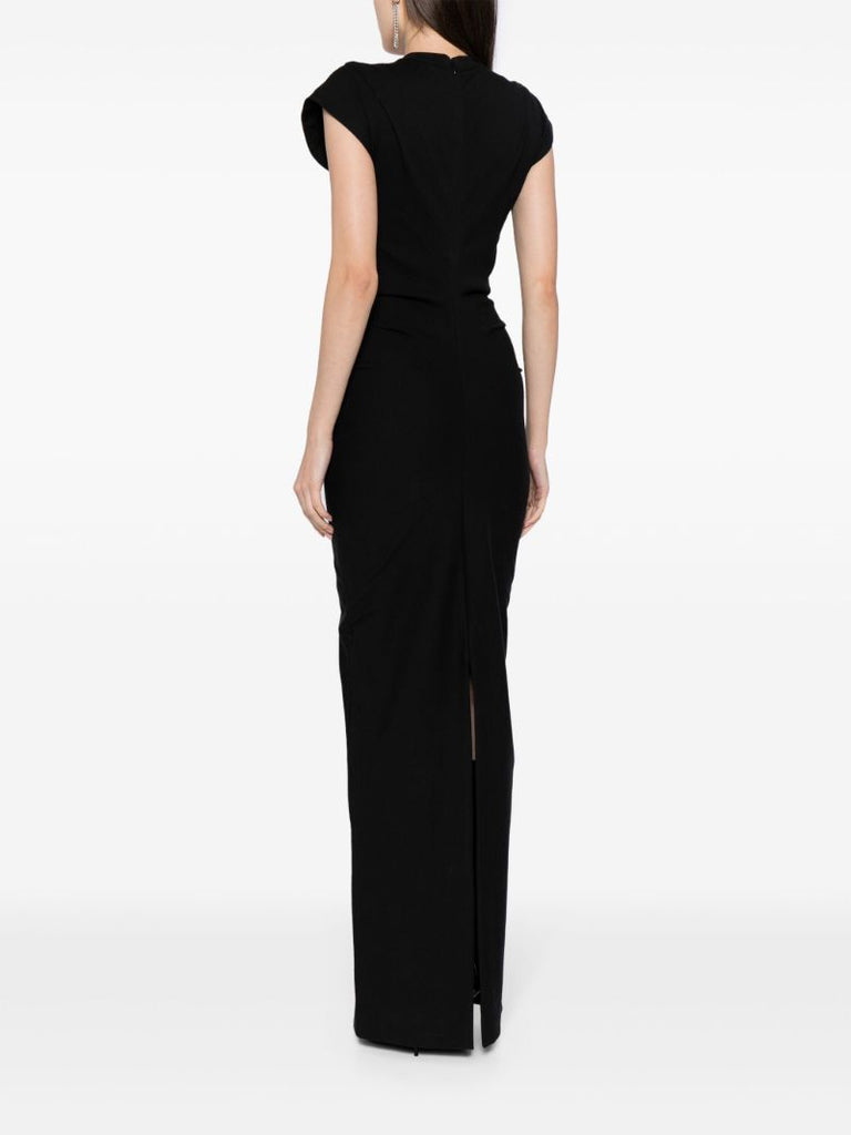 Black Draped-detailing Cap Sleeves Dress