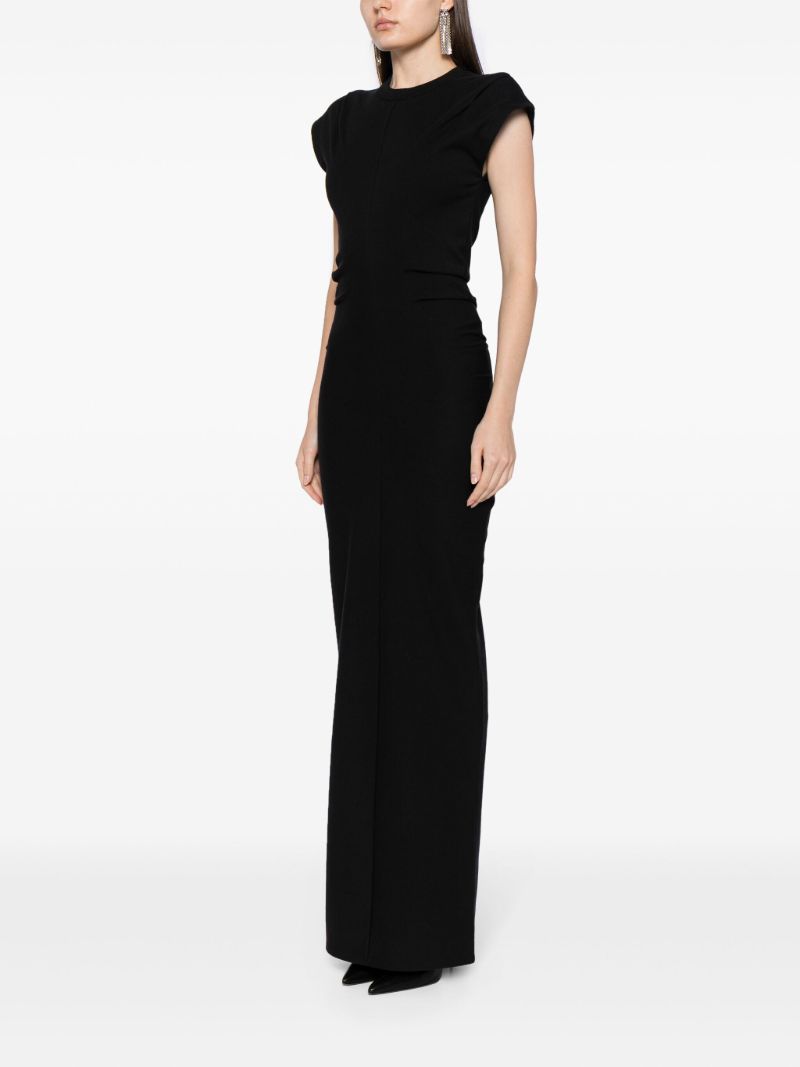 Black Draped-detailing Cap Sleeves Dress