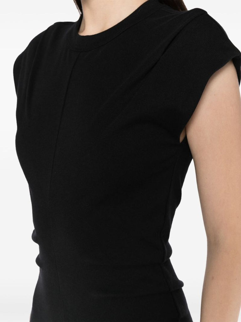 Black Draped-detailing Cap Sleeves Dress