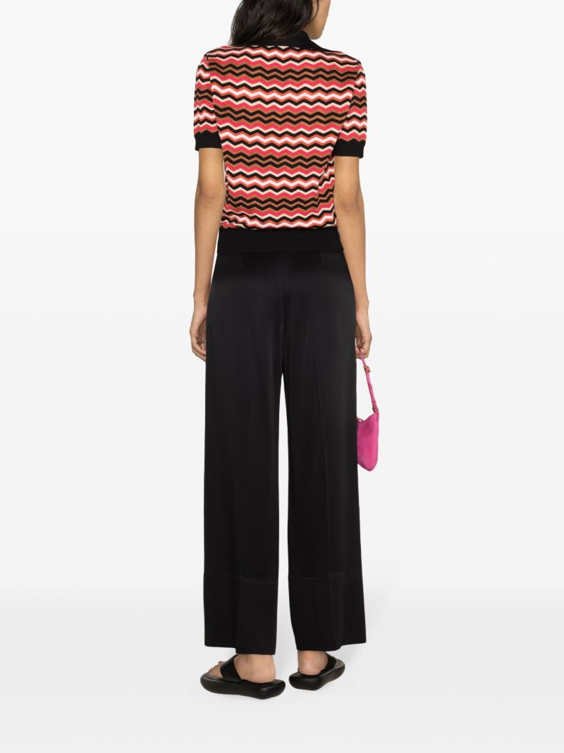 Black Zigzag-woven Polo Top
