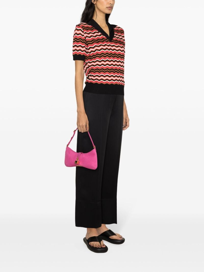 Black Zigzag-woven Polo Top